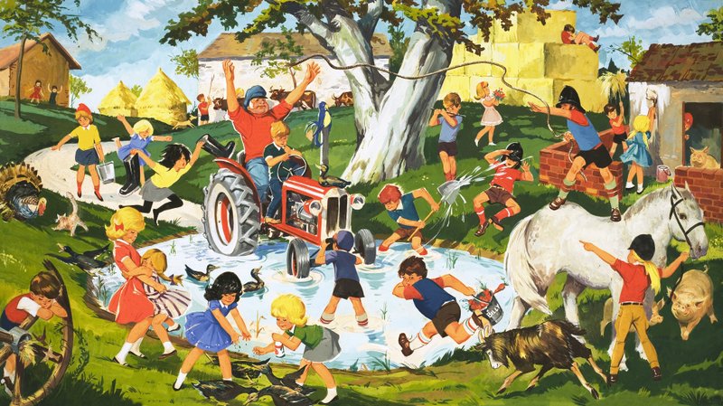 Pandemonium in the farm yard by English School