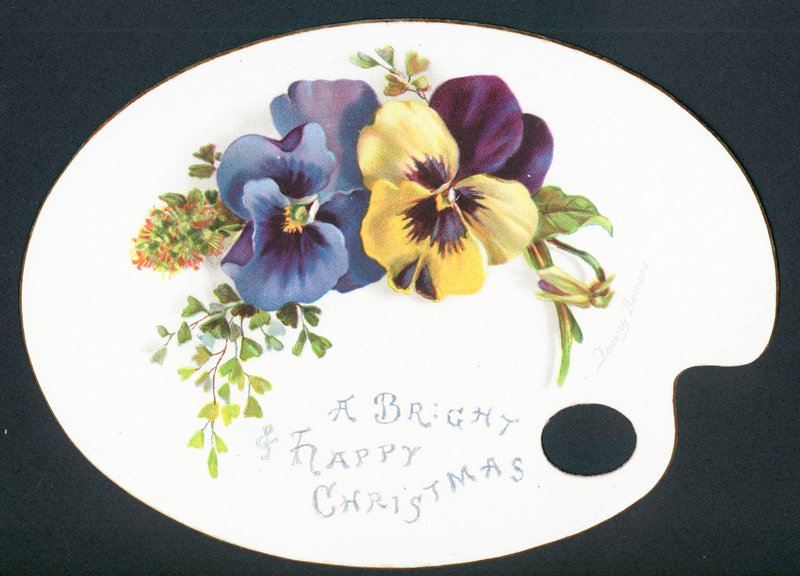Pansies on artists palette by English School