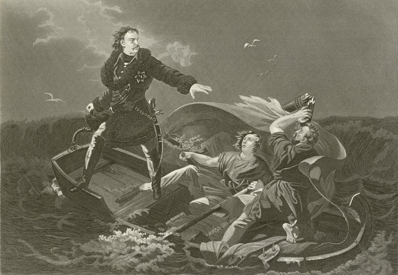 Peter the Great crossing the Neva by English School