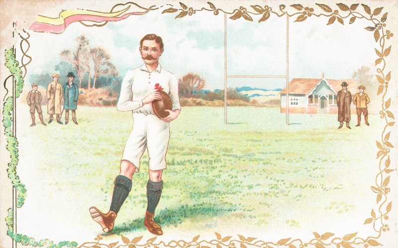 Postcard with Men Playing Rugby by English School