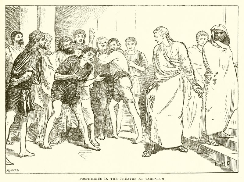 Posthumius in the theatre at Tarentum by English School
