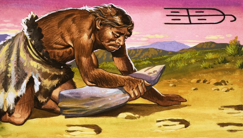Primitive Man Reading a Track by English School