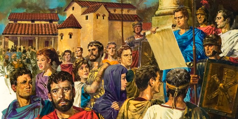 Proclamation Being Read in Roman Britain by English School