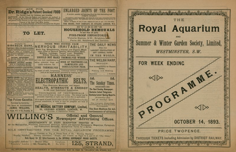 Programme of Events at the Royal Aquarium by English School