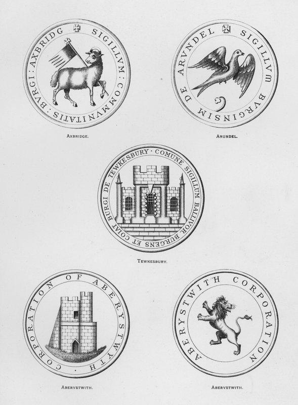 Public Arms: Axbridge; Arundel; Tewkesbury; Aberystwith (engraving) by English School