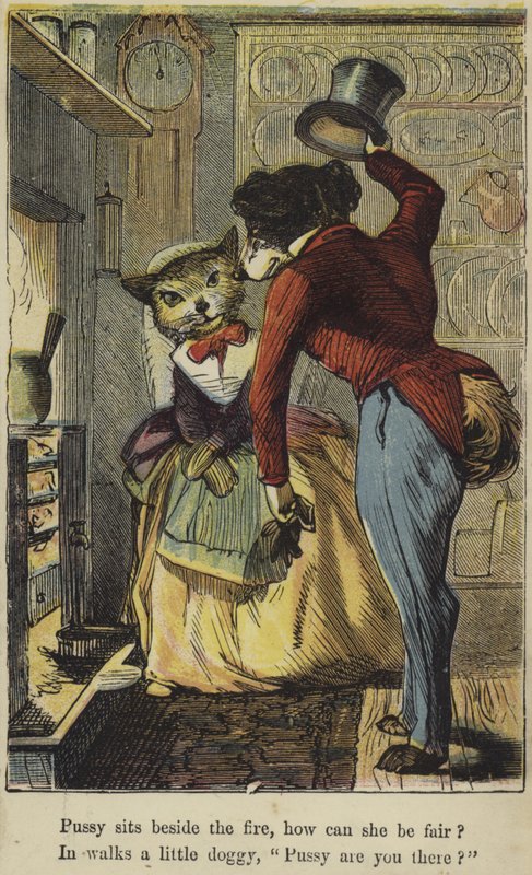Pussy sits beside the fire by English School