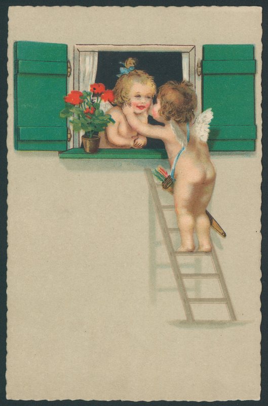 Putti Kissing by English School
