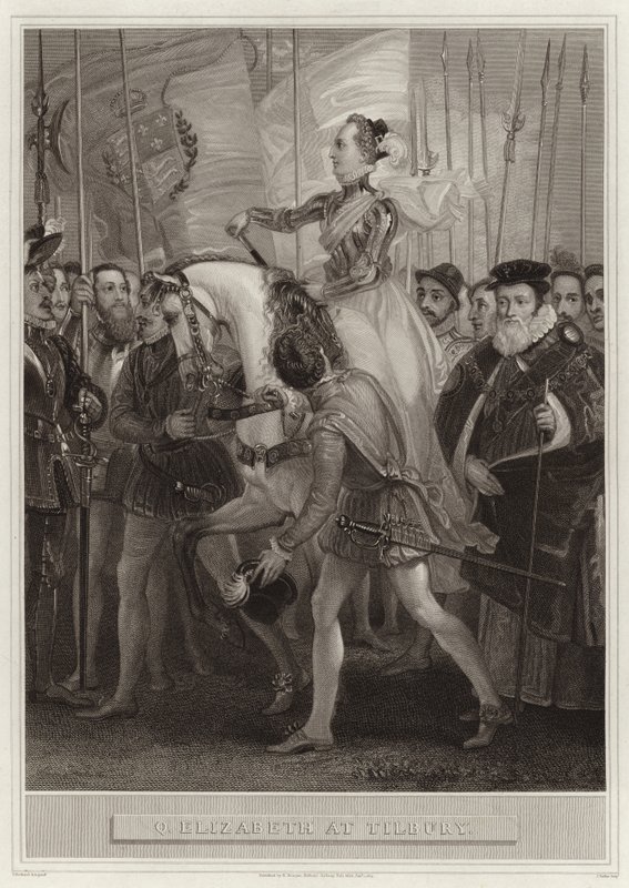 Queen Elizabeth at Tilbury by English School