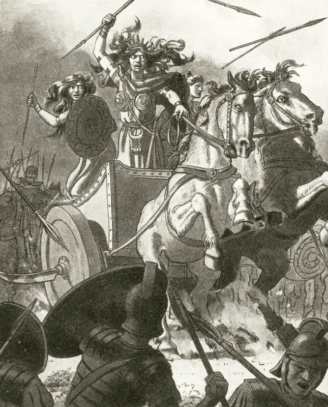 Queen Boadicea in her chariot by English School