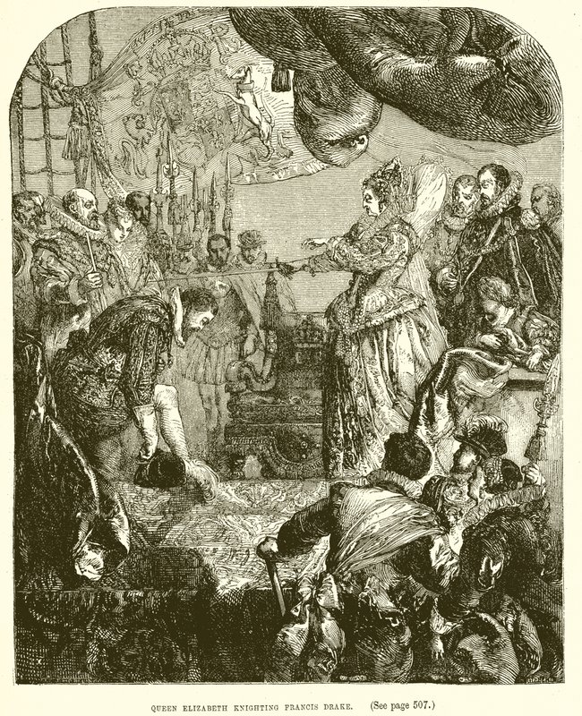 Queen Elizabeth Knighting Francis Drake by English School