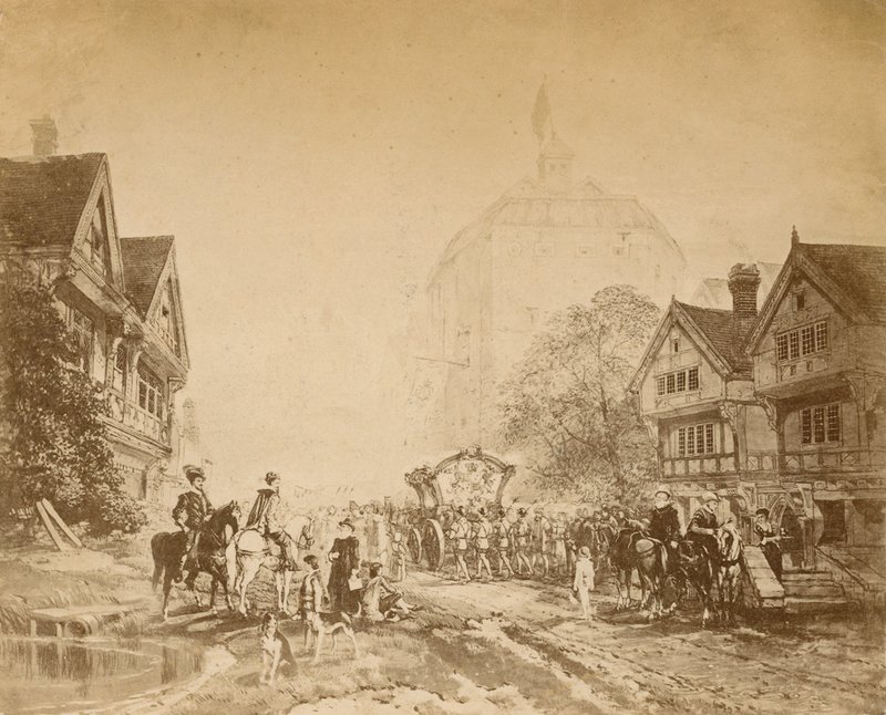 Queen Elizabeth visiting the Globe Theatre by English School