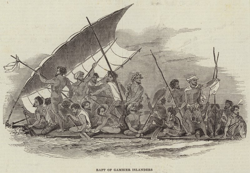 Raft of Gambier Islanders by English School