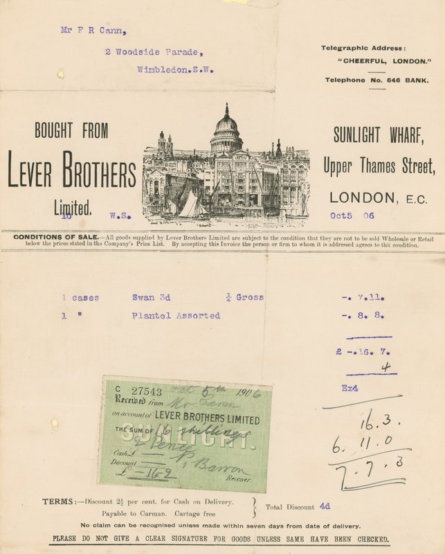 Receipt for Lever Brothers Limited by English School