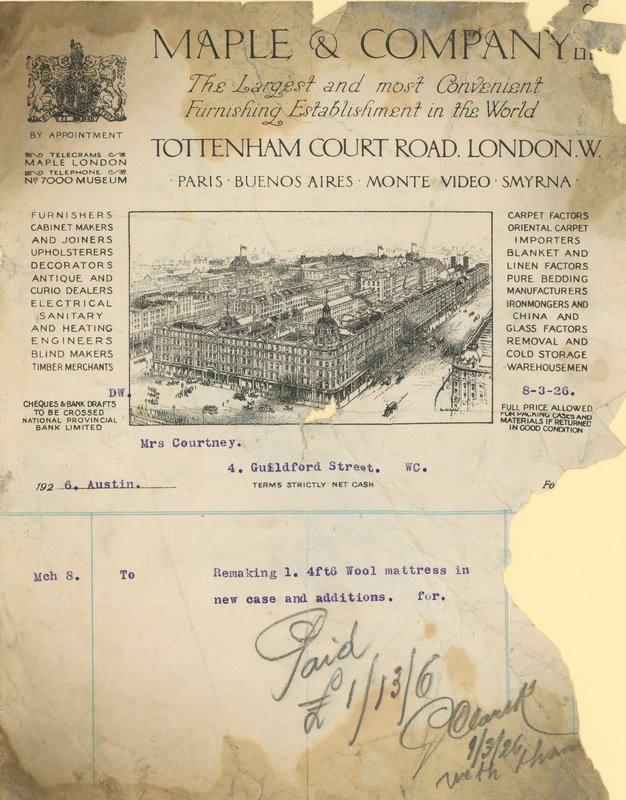 Receipt for Maple & Company Ltd by English School