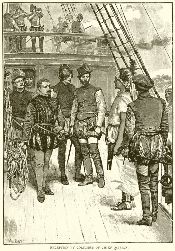 Reception by Columbus of Chief Quibian by English School