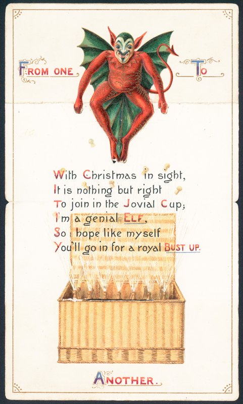 Red Devil and Wicker Basket by English School