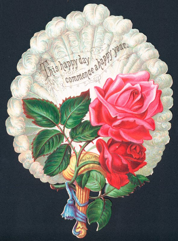 Red Roses on Fan by English School