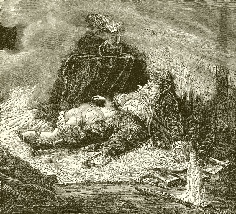 Remains of the Vikings Raid by English School