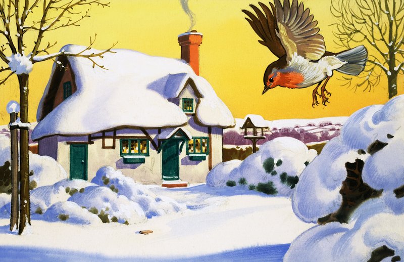 Robin Flying in the Snow by English School