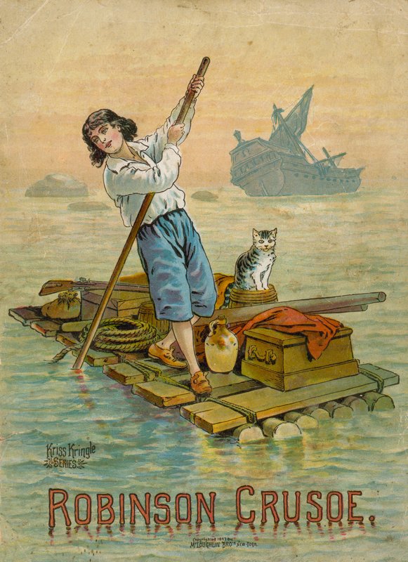 Robinson Crusoe on his raft by English School