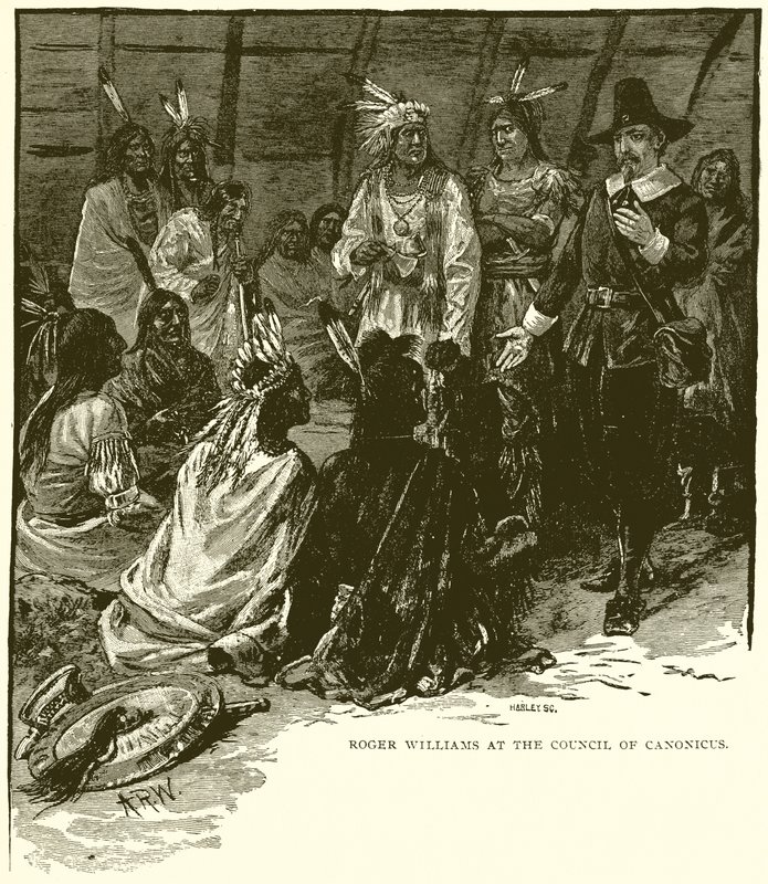 Roger Williams at the Council of Canonicus by English School