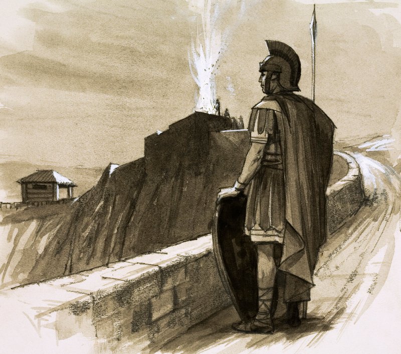 Roman Soldier Guarding a Border Wall by English School