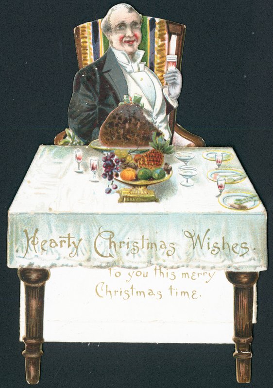 Rotund Man at the Table, Christmas Card by English School