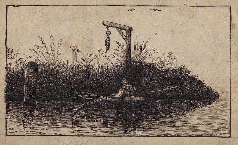 Rowing Boat Passing a Gallows by English School