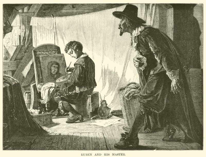 Reuben and his master (engraving) by English School
