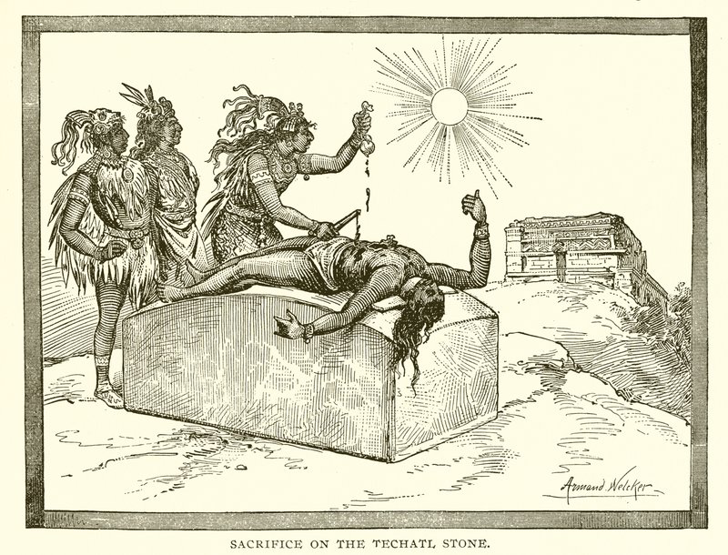 Sacrifice on the Techatl Stone by English School