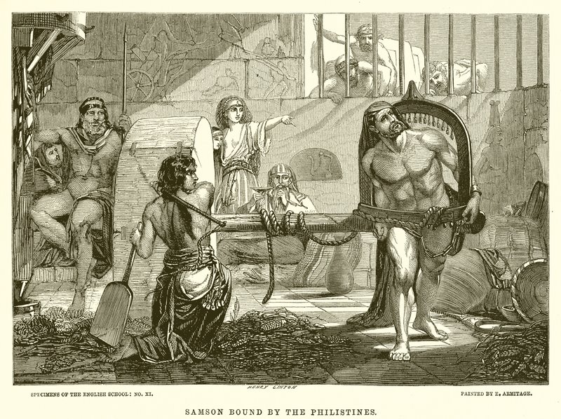 Samson Bound by the Philistines by English School