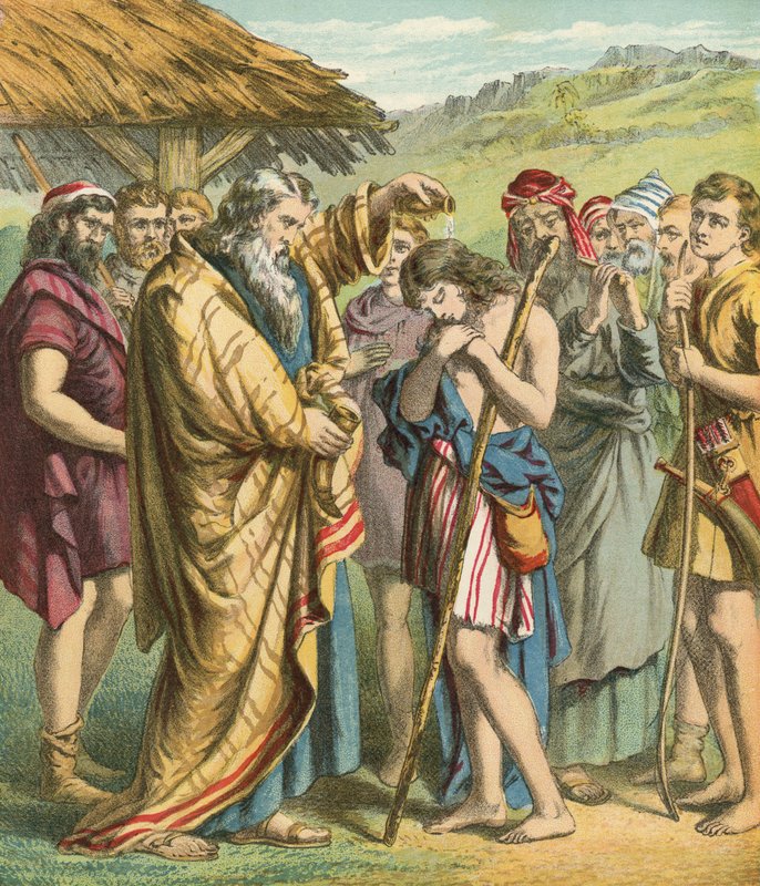 Samuel Anointing David King of Israel by English School