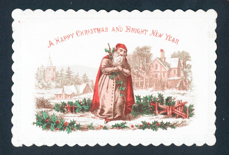 Santa in snowy field by English School