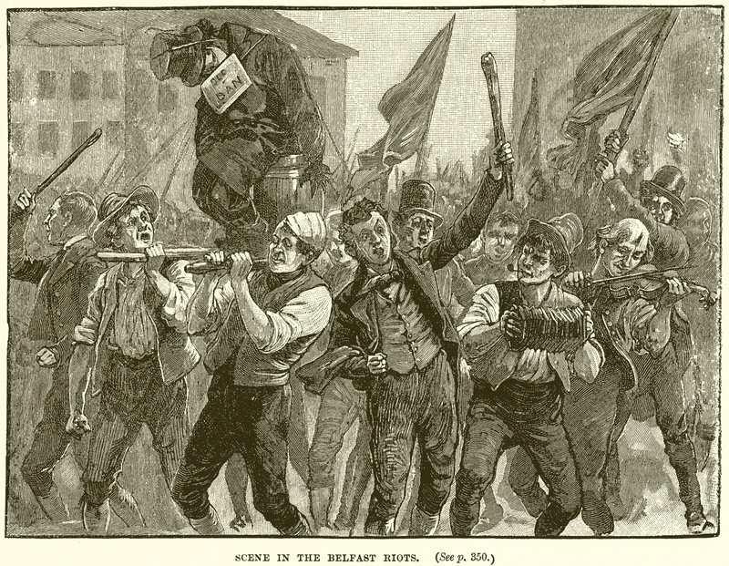 Scene in the Belfast Riots by English School