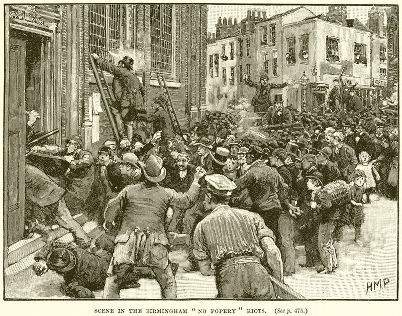 Scene in the Birmingham No Popery Riots by English School