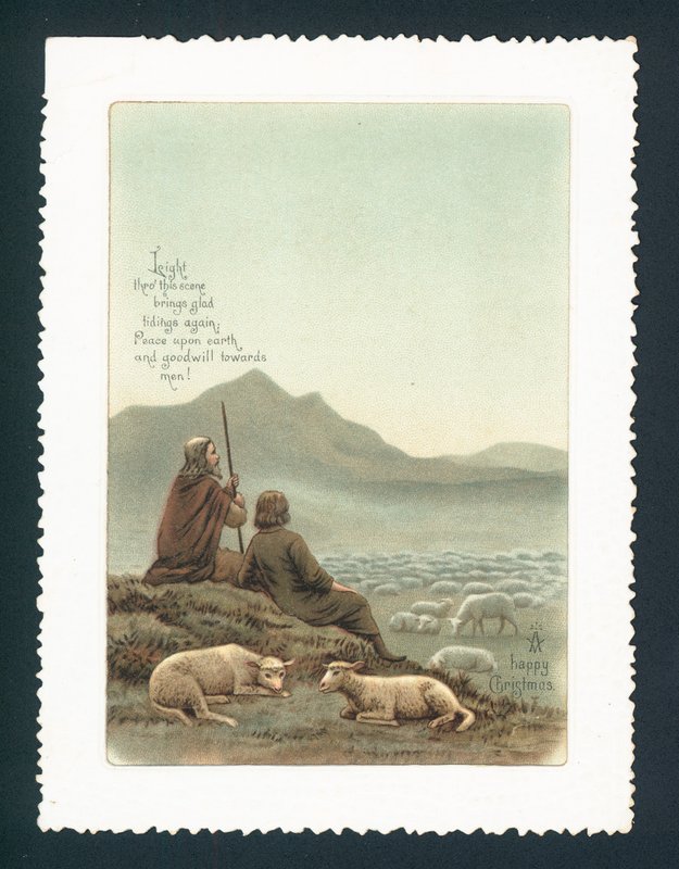 Shepherd and sheep by English School