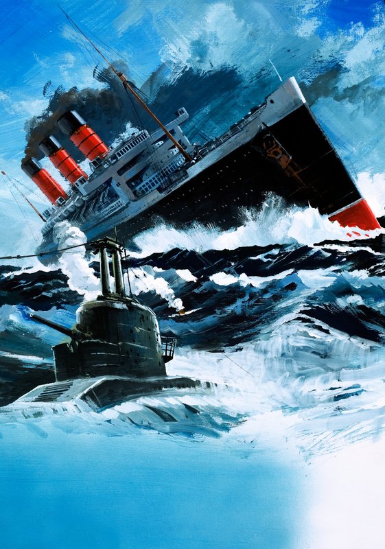 Sinking of the Lusitania by English School
