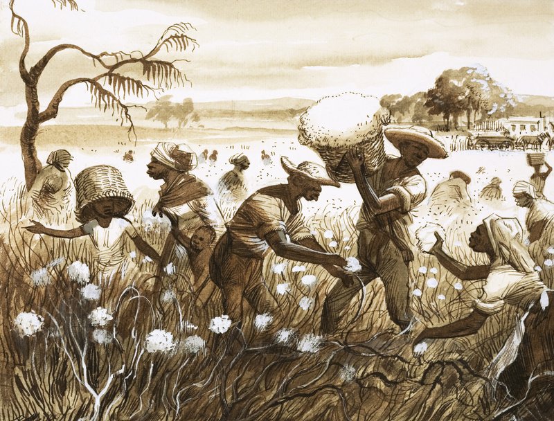 Slaves picking cotton by English School
