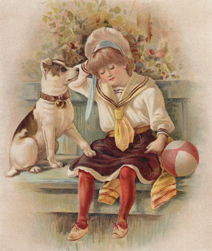 Sleeping Girl and Her Dog by English School