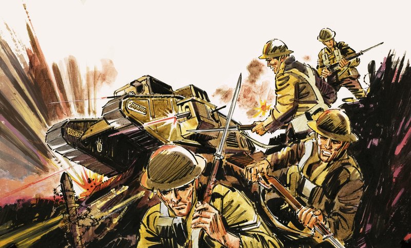 Soldiers and tank by English School