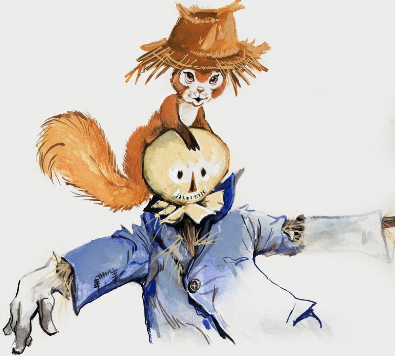 Squirrel on a Scarecrow by English School