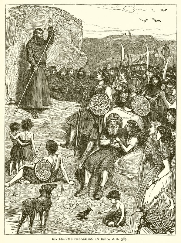 St. Columb Preaching in Iona, A.D. 564 by English School