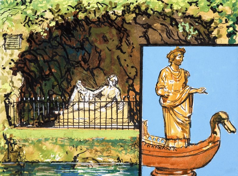Statue by a River by English School