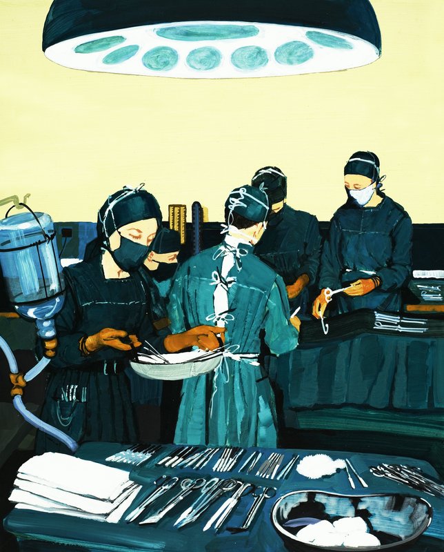 Surgeons and Nurses in an Operating Theatre by English School