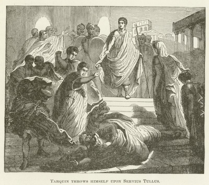 Tarquin throws himself upon Servius Tullus by English School