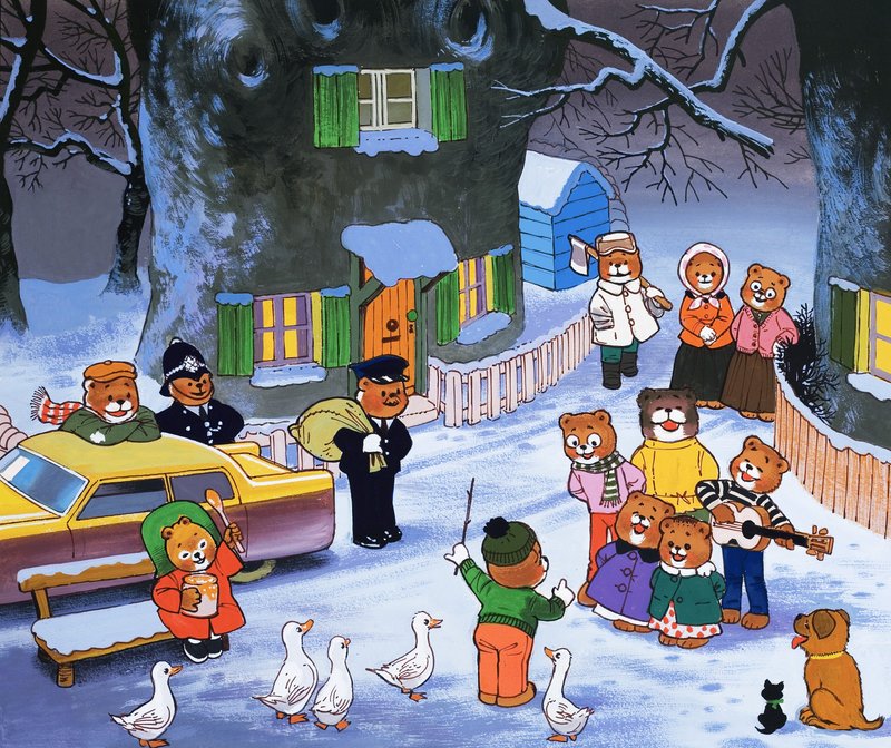 Teddies in Winter Scene by English School