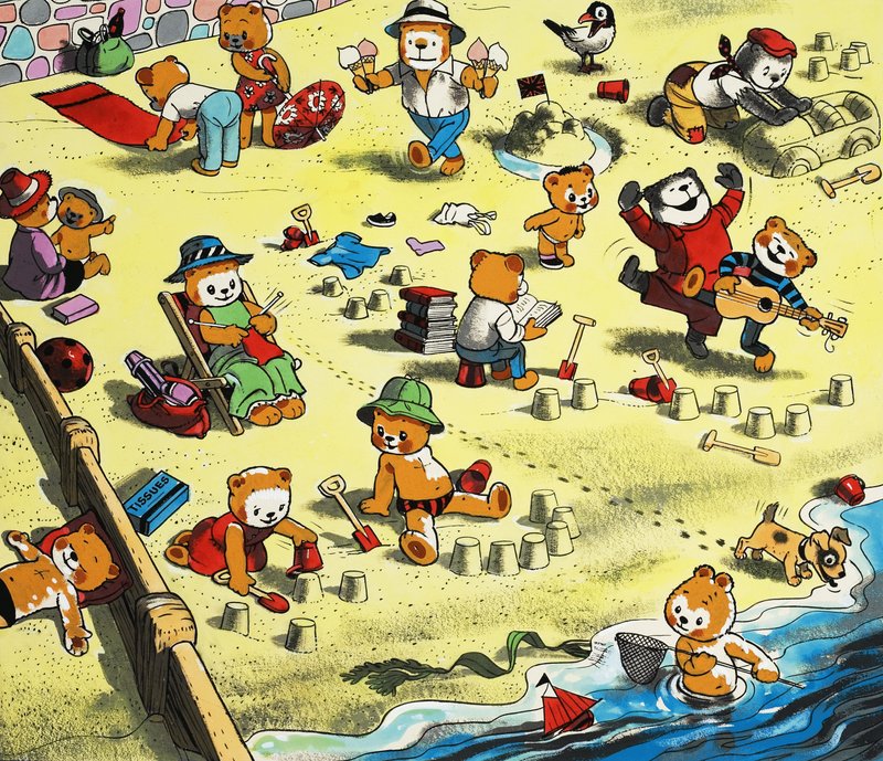 Teddy Bears on the beach by English School