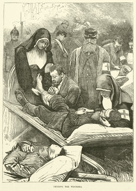 Tending the wounded by English School