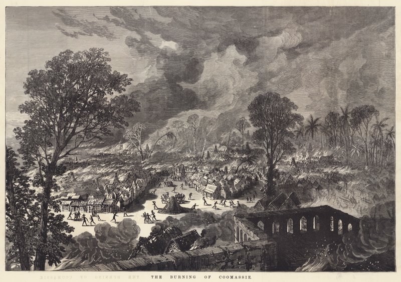 The Burning of Coomassie by English School