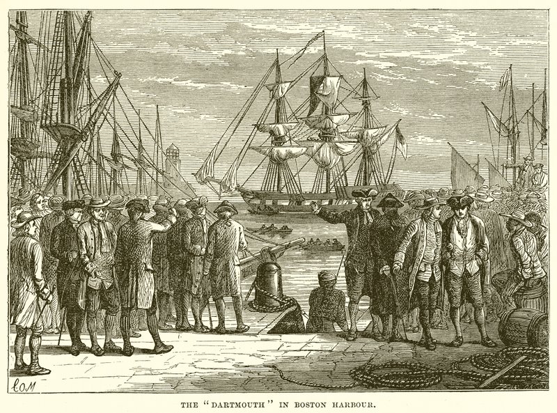 The Dartmouth in Boston Harbour by English School